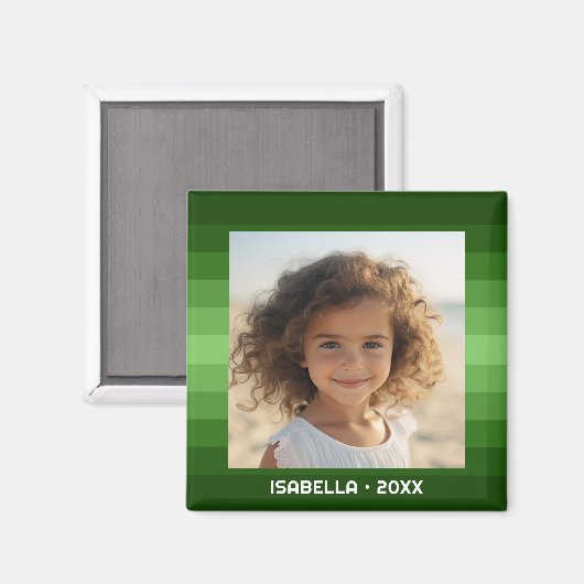 レトロストライプ- Christmas Green - シンプルPhoto マグネット (正面/裏面)