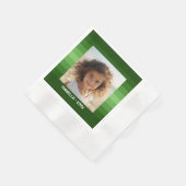 レトロストライプ- Christmas Green - シンプルPhoto 縁ありカクテルナプキン (角)