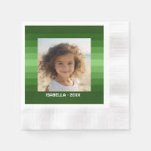 レトロストライプ- Christmas Green - シンプルPhoto 縁ありカクテルナプキン (正面)