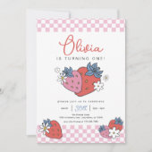 レトロストロベリーガール誕生日 招待状 (正面)