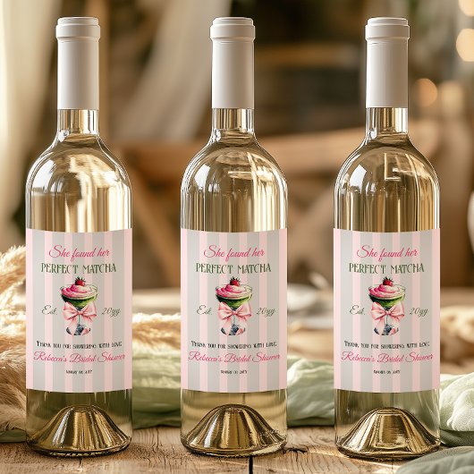 レトロストロベリーパーフェクトマッチャピンクボウブライダルシャワー ワインラベル