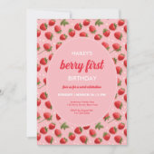 レトロストロベリーベリーファースト誕生日招待状 招待状 (正面)
