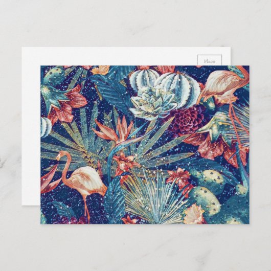 レトロスノイ熱帯フラミンゴパラダイスウォーター色 ポストカード (正面/裏面)