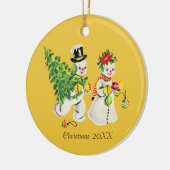 レトロスノーカップル セラミックオーナメント (左)