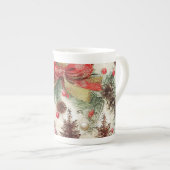 レトロスノークリスマスピネコーンリボンデザイン ボーンチャイナマグカップ (正面右)