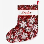 レトロスノーフレークスレッドクリスマパーソナライズされたス ラージクリスマスストッキング (裏面)