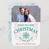 レトロスノーフレークスワール写真テンプレート シーズンカード (正面/裏面)