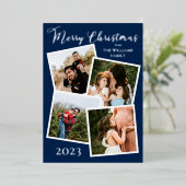 レトロスノーフレークMerry Christmas 4 Photo Dk Blue F 箔シーズンカード (立ち正面)