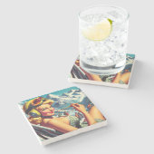 レトロスノーボードガール ストーンコースター (横)