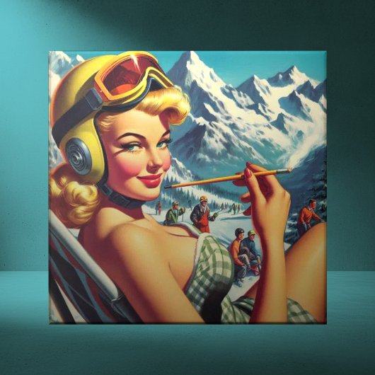 レトロスノーボードガール タイル