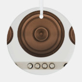 レトロスピーカー：ブラウン、孤立した白。 ガラスオーナメント (裏面)