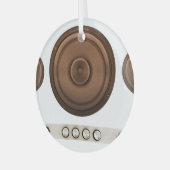 レトロスピーカー：ブラウン、孤立した白。 ガラスオーナメント (正面左)