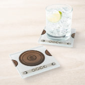 レトロスピーカー：ブラウン、孤立した白。 ガラスコースター (アングル)