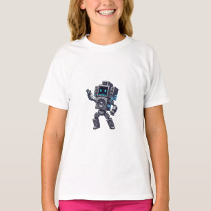 レトロスピーカー ロボット ピクセル キッズ Tシャツ