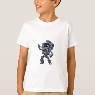 レトロスピーカー ロボット ピクセル キッズ Tシャツ