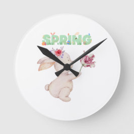 レトロスプリングバニー チューリップ グラフィックTシャツ ラウンド壁時計