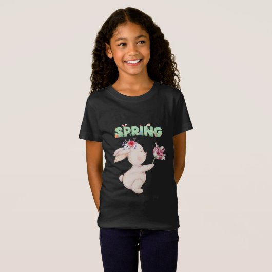 レトロスプリングバニー チューリップ グラフィックTシャツ Tシャツ (正面フル)