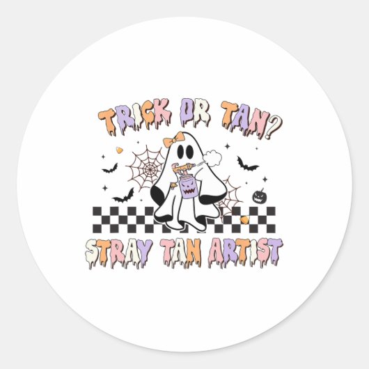 レトロスプレータンアーティストハロウィーン幽霊サンレスTa ラウンドシール (正面)