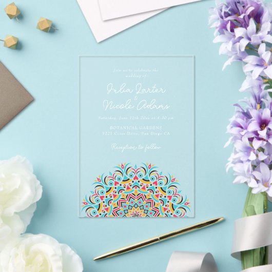レトロスペインの抽象芸術フローラマンダラ結婚ズ アクリル招待状 (インサイチュ (ウェディング))