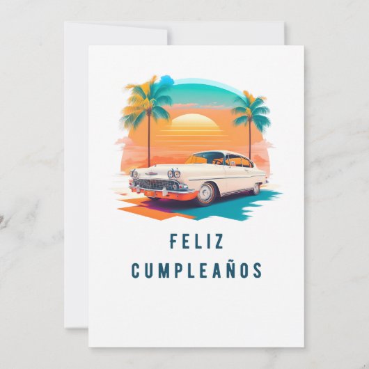 レトロスペインの車クラシックヴィンテージAny Age誕生日 招待状 (裏面)