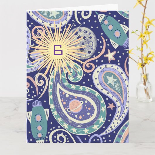 レトロスペースギャラクシーバースデーカード カード (黄色い花)