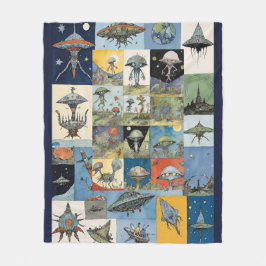 レトロスペースシップとエイリアン海軍 フリースブランケット