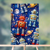 レトロスペースロボット 銀河の旅 美術ポスター アクリルサイン (ニュートラル)