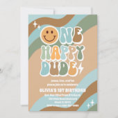 レトロスマイリー1歳誕生日招待状 招待状 (正面)