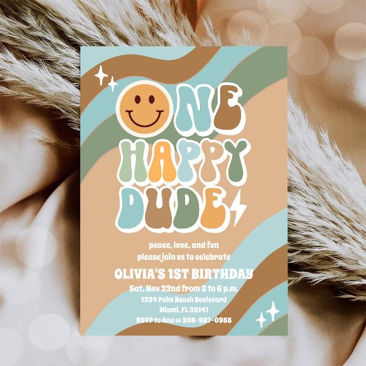 レトロスマイリー1歳誕生日招待状 招待状