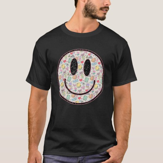 レトロスマイルフェイス ようこそ学校の先生 Tシャツ (正面)