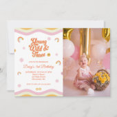 レトロスマイルヤングワイルドと3つの誕生日写真 招待状 (正面)