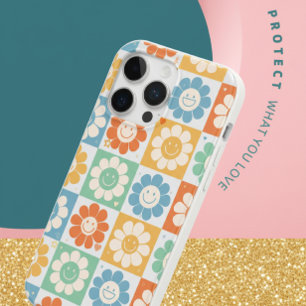 レトロスマイルーデイジー花柄カラフルiPhoneケース iPhone 15 Pro Maxケース