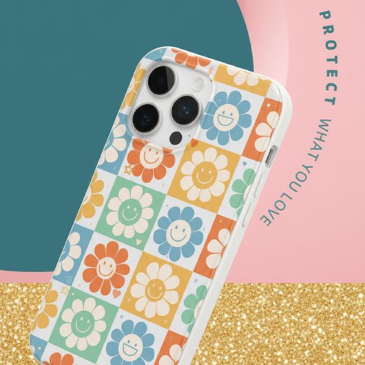 レトロスマイルーデイジー花柄カラフルiPhoneケース Case-Mate iPhoneケース