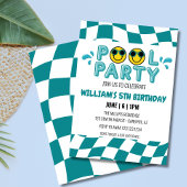 レトロスマイル顔プールパーティー誕生日 招待状