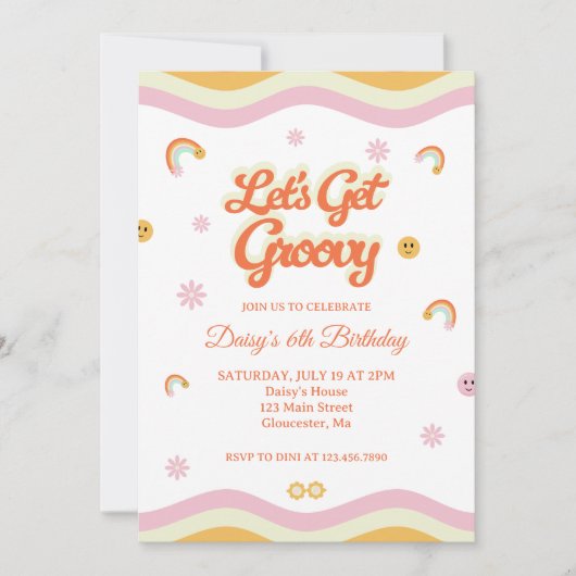 レトロスマイルGroovyを取得しよう誕生日 招待状 (正面)