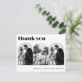 レトロスモダンクリプトArch 3 Photo's 結婚 Thank You ポストカード (スタンド正面)