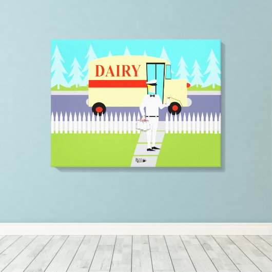 レトロスモールタウンミルクマンストレッチキャンバスプリント キャンバスプリント (インサイチュ (ウッドフロア))