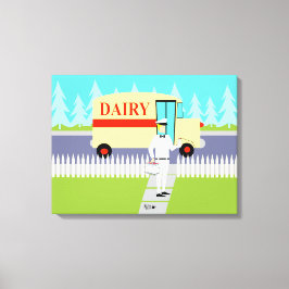 レトロスモールタウンミルクマンストレッチキャンバスプリント キャンバスプリント