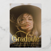 レトロスワッシュゴールドフォイルフォト卒業フォイルインビタ 箔招待状 (正面)