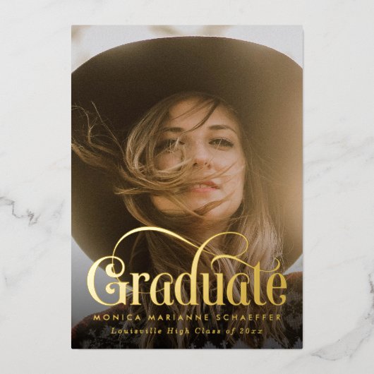 レトロスワッシュゴールドフォイルフォト卒業フォイルインビタ 箔招待状 (正面)