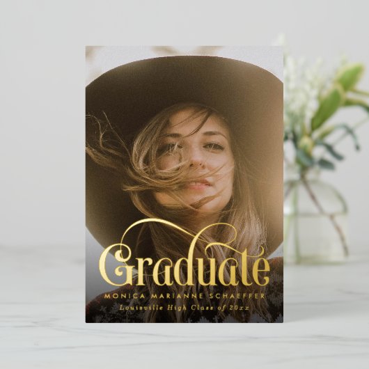 レトロスワッシュゴールドフォイルフォト卒業フォイルインビタ 箔招待状 (立ち正面)