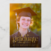 レトロスワッシュゴールドフォイル写真卒業 箔招待状 (正面)