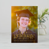 レトロスワッシュゴールドフォイル写真卒業 箔招待状 (立ち正面)