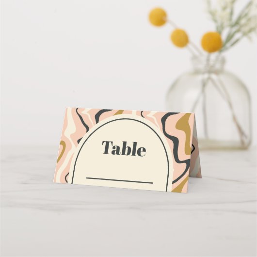 レトロスワールアーチピンクブラック金ゴールドクリーム結婚ズ プレイスカード (裏面)