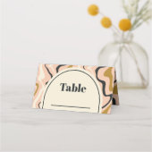 レトロスワールアーチピンクブラック金ゴールドクリーム結婚ズ プレイスカード (正面)