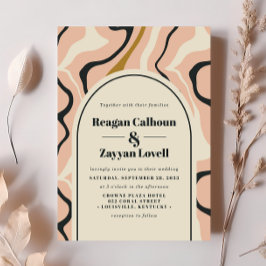 レトロスワールアーチピンクブラック金ゴールドクリーム結婚ズ 招待状