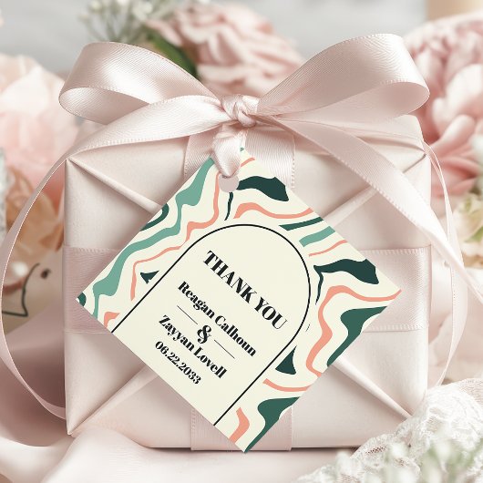 レトロスワールアーチミントとピンク結婚の感謝 フェイバータグ