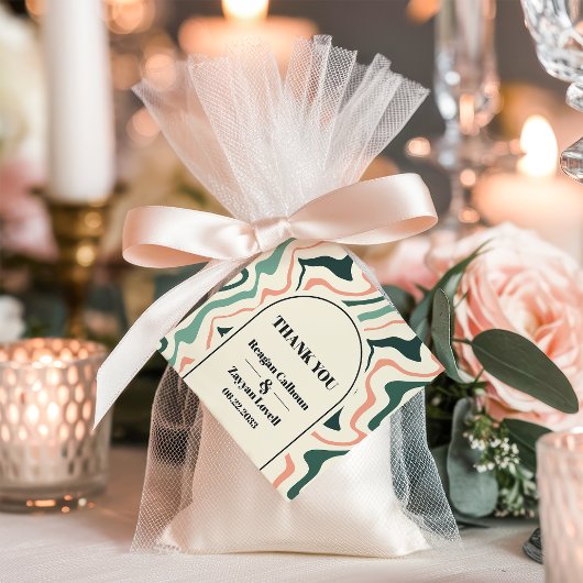 レトロスワールアーチミントとピンク結婚の感謝 フェイバータグ