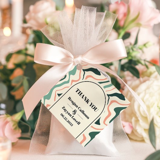 レトロスワールアーチミントとピンク結婚の感謝 フェイバータグ