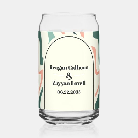 レトロスワールアーチミントグリーンアンドピンク結婚ズ ガラス缶 (正面)